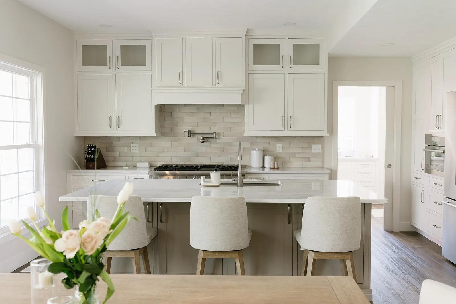 Custom kitchen with island and pendant lighting